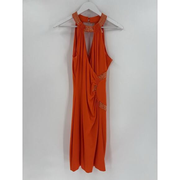 Cache Vintage Sleeveless Dress Womens Large Orange Bodycon Stretch Studded Club - Picture 1 of 16